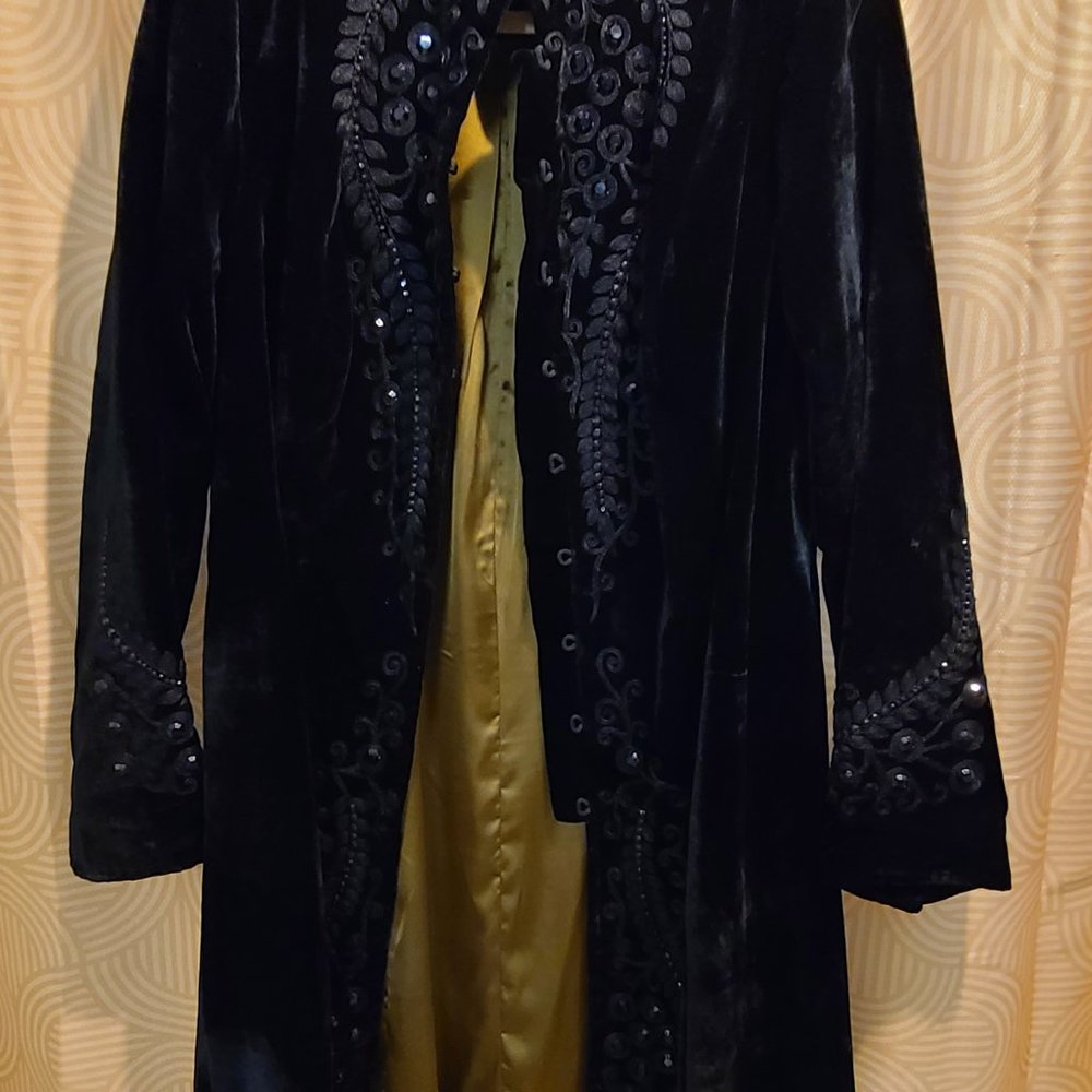 Soft Surroundings embellished velveteen duster, large, black